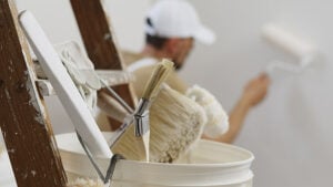 Paintbrushes in bucket